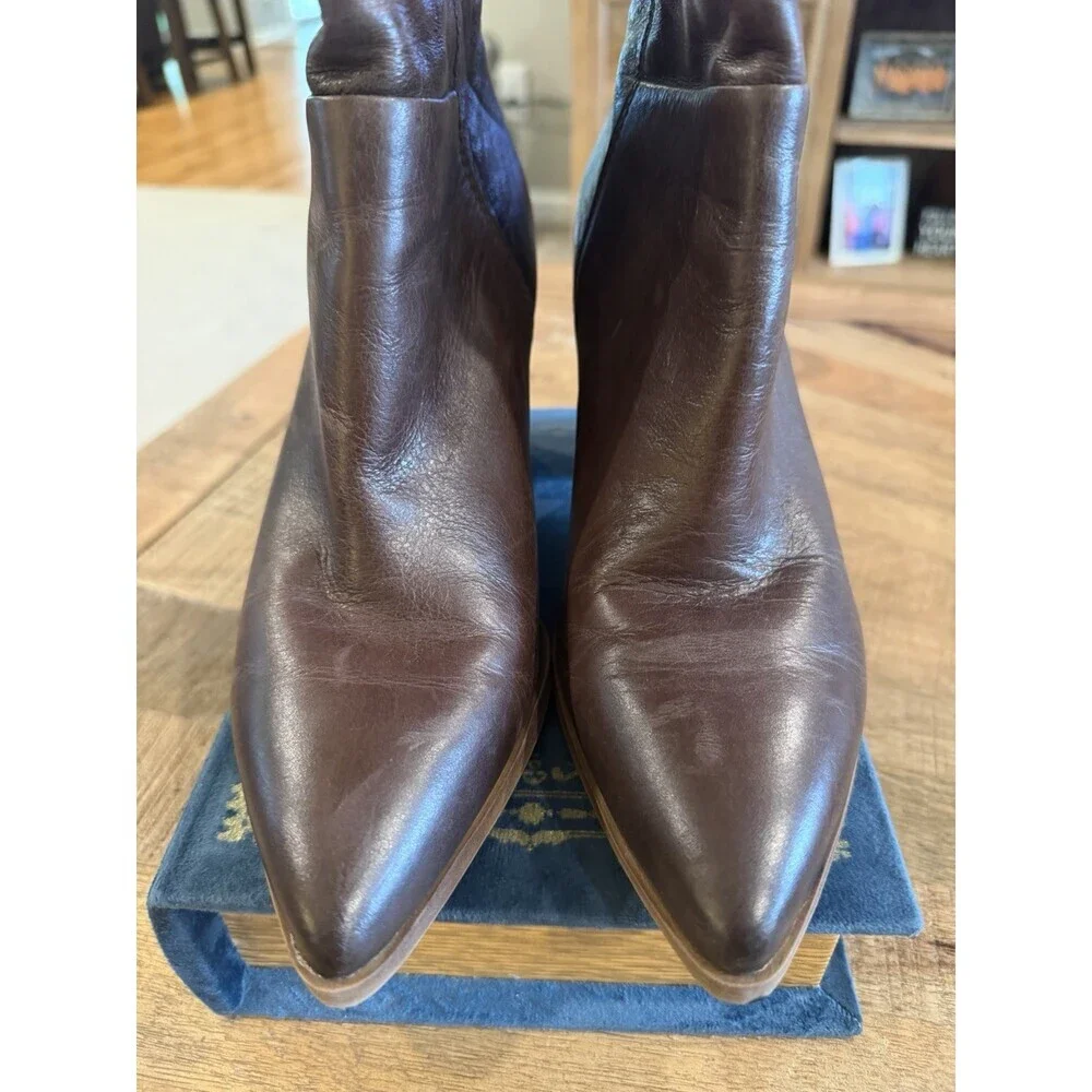 Franco Sarto Marmalade Bootie 8.5 Brown Leather Pointed Toe Block Heel